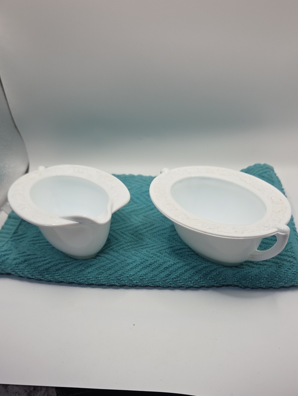 Anchor Hocking Milk Glass Sugar And Creamer Bowl. Vintage